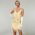 Flapper Dress 1920s Sequin & Fringe V-Neck