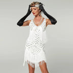 Flapper Dress 1920s Sequin & Fringe V-Neck