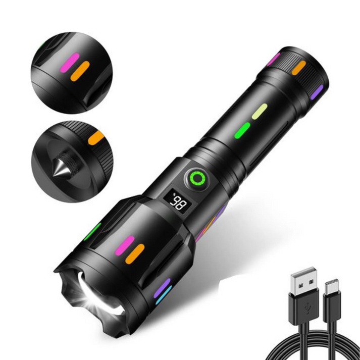 Flashlight 9000 Lumens USB-C Rechargeable Weather-Resistant Aluminum