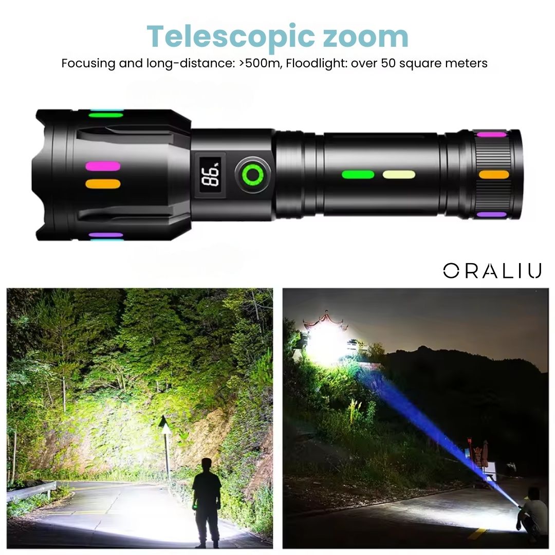 Flashlight 9000 Lumens USB-C Rechargeable Weather-Resistant Aluminum