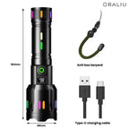 Flashlight 9000 Lumens USB-C Rechargeable Weather-Resistant Aluminum