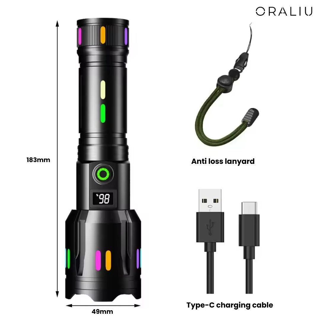 Flashlight 9000 Lumens USB-C Rechargeable Weather-Resistant Aluminum