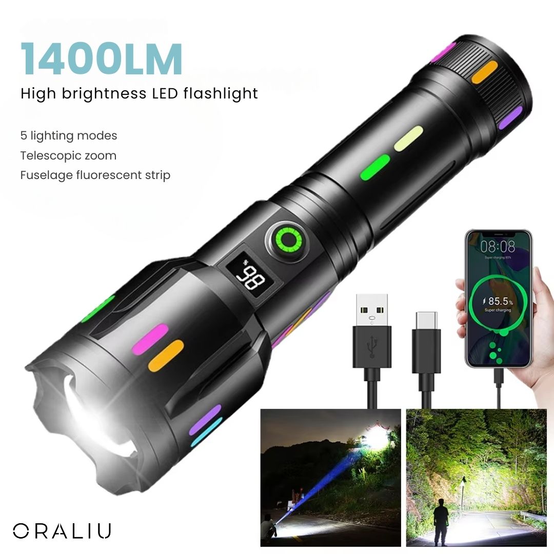 Flashlight 9000 Lumens USB-C Rechargeable Weather-Resistant Aluminum
