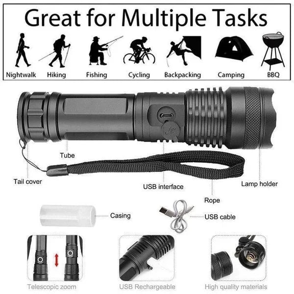 Flashlight 90000 Lumens Rechargeable Zoom