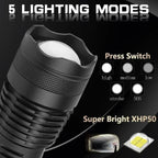 Flashlight 90000 Lumens Rechargeable Zoom