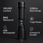 Flashlight Rechargeable LED 100000 Lumens IPX6 Waterproof