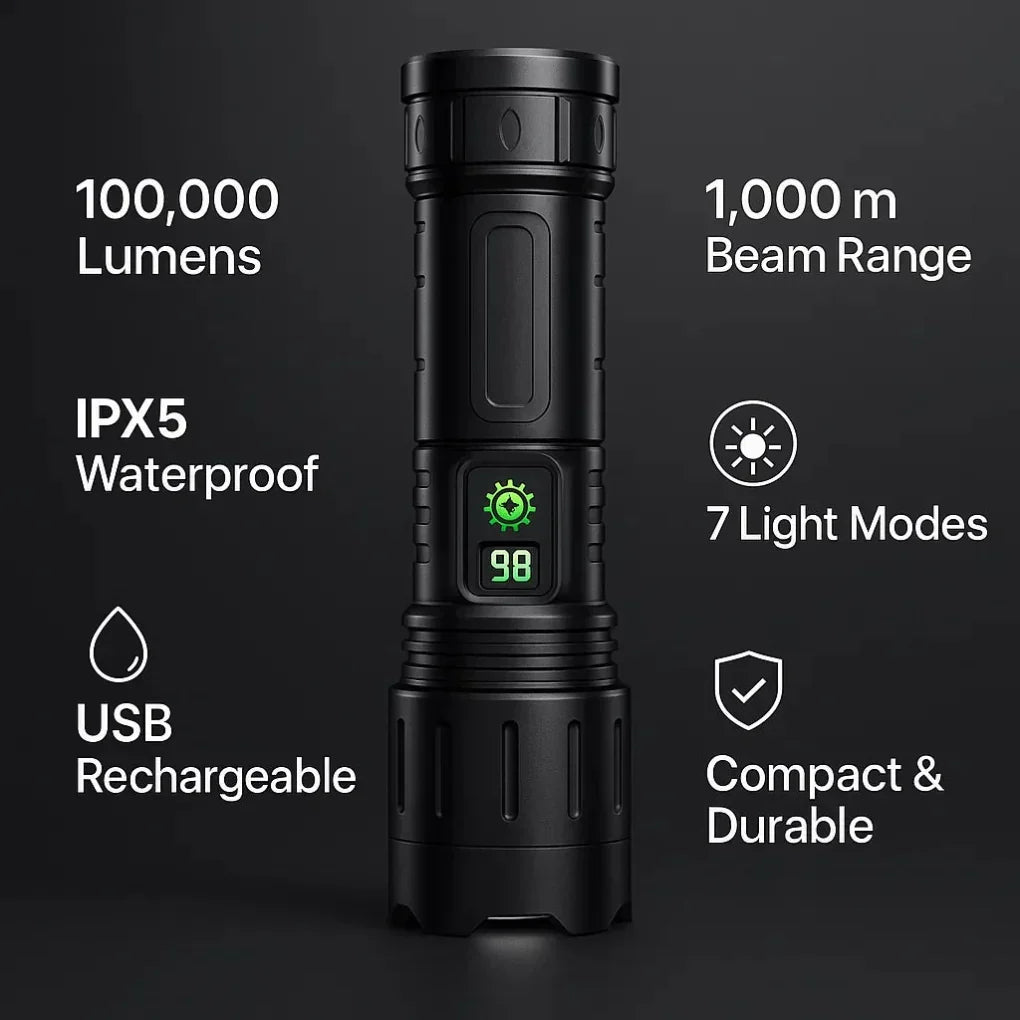 Flashlight Rechargeable LED 100000 Lumens IPX6 Waterproof
