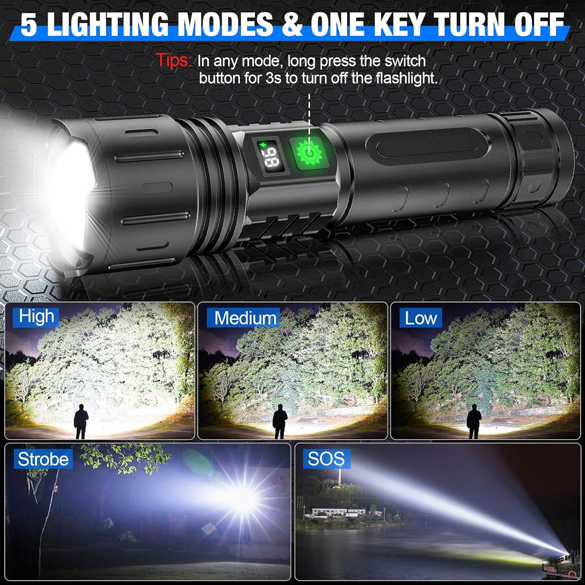 Flashlight Rechargeable LED 100000 Lumens IPX6 Waterproof