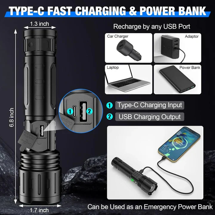 Flashlight Rechargeable Ultra-Bright 100,000 Lumens Waterproof