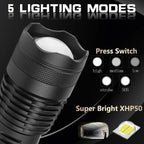 Flashlight USB-Rechargeable Zoomable 90,000 Lumens