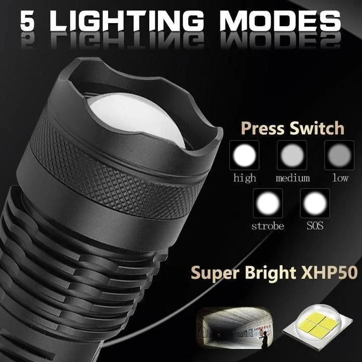 Flashlight USB-Rechargeable Zoomable 90,000 Lumens