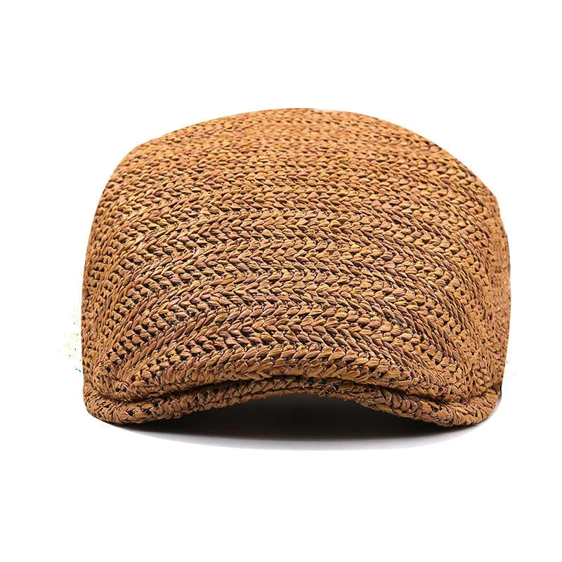 Flat Cap Woven Straw Breathable Adjustable Back Strap