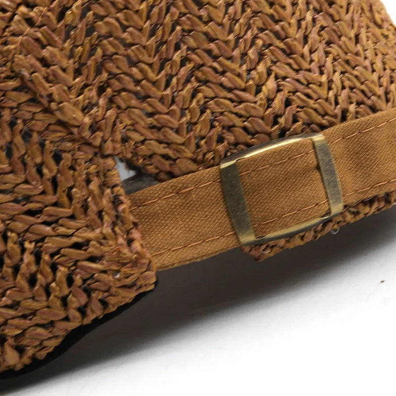 Flat Cap Woven Straw Breathable Adjustable Back Strap