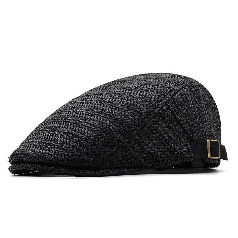 Flat Cap Woven Straw Breathable Adjustable Back Strap