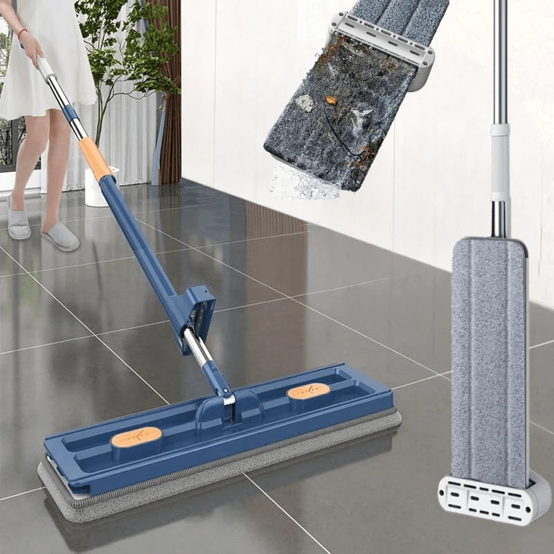 Flat Mop 360° Rotating Microfiber Pad Hands-Free Wringer