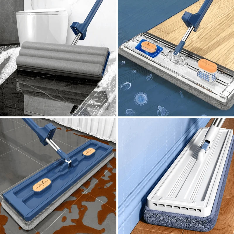 Flat Mop 360° Rotating Microfiber Pad Hands-Free Wringer