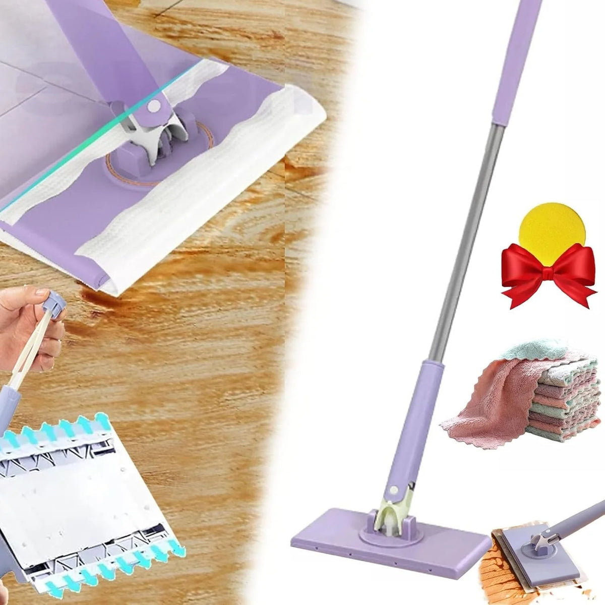 Flat Mop Hands-Free Cloth Release 360° Swivel Head