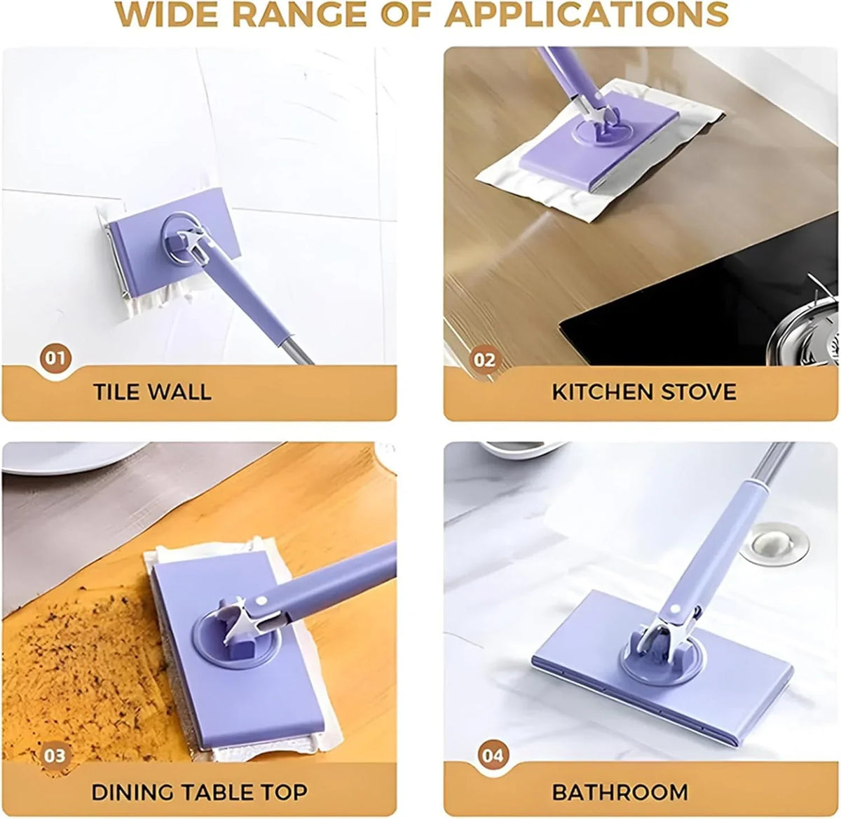 Flat Mop Hands-Free Cloth Release 360° Swivel Head