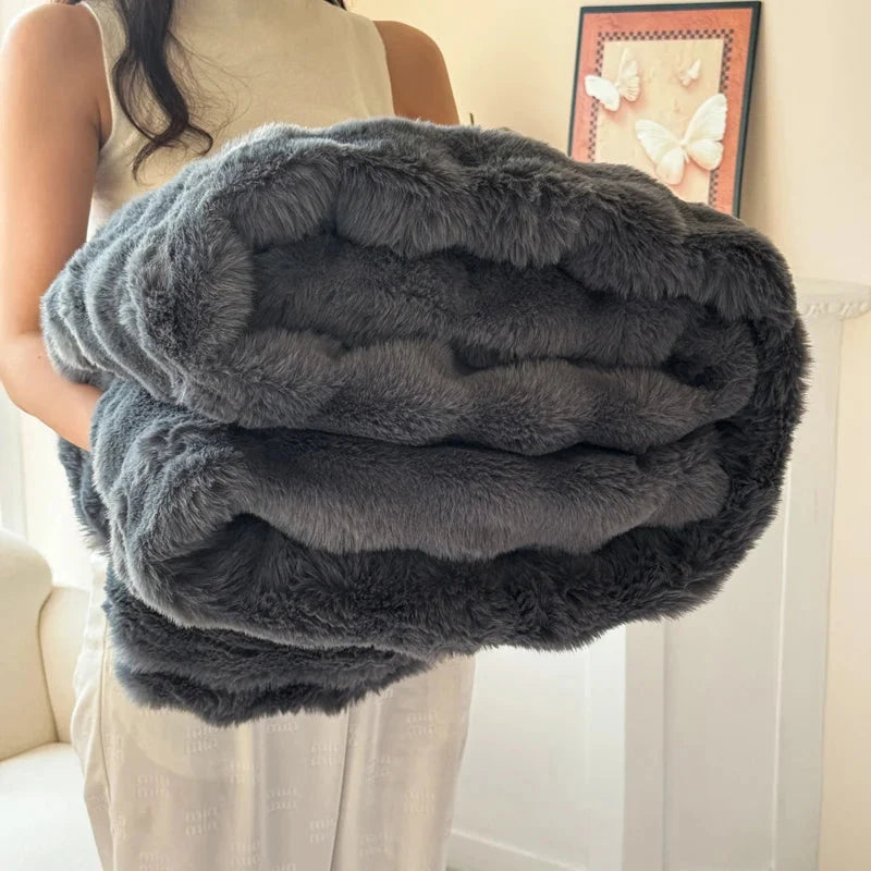 Fleece Blanket Double-Layer Ultra-Soft Faux Rabbit Fur