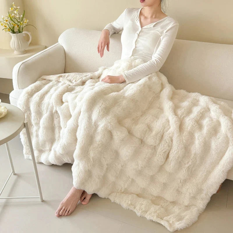 Fleece Blanket Double-Layer Ultra-Soft Faux Rabbit Fur
