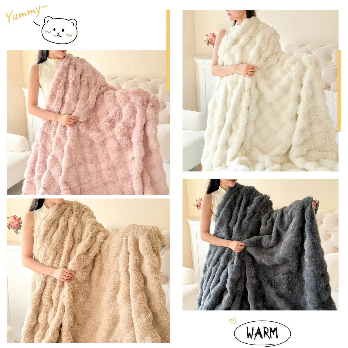Fleece Blanket Double-Layer Ultra-Soft Faux Rabbit Fur