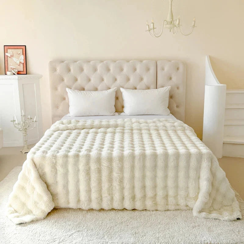 Fleece Blanket Double-Layer Ultra-Soft Faux Rabbit Fur
