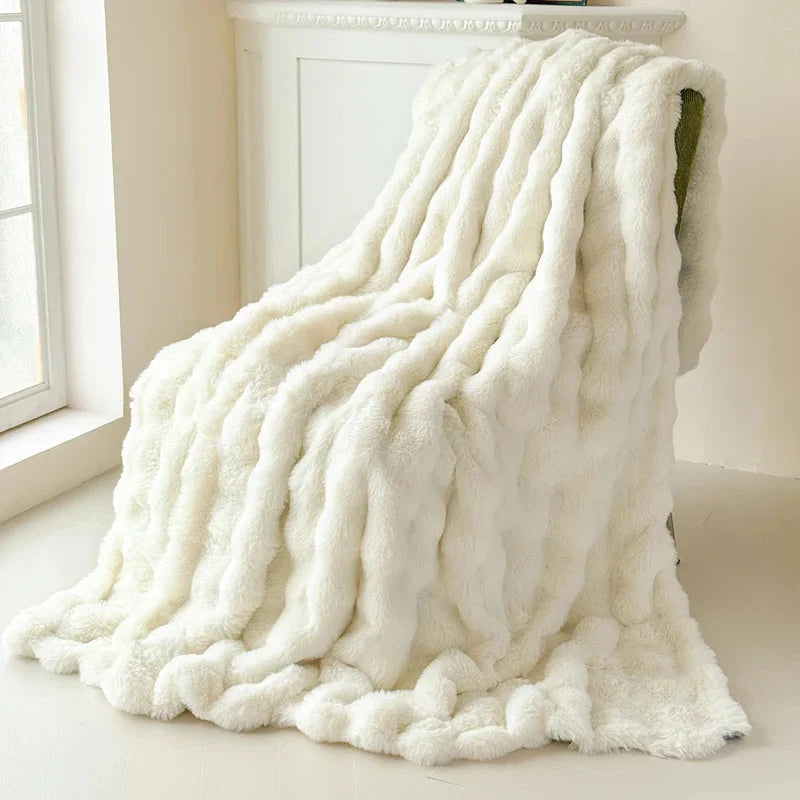 Fleece Blanket Double-Layer Ultra-Soft Faux Rabbit Fur