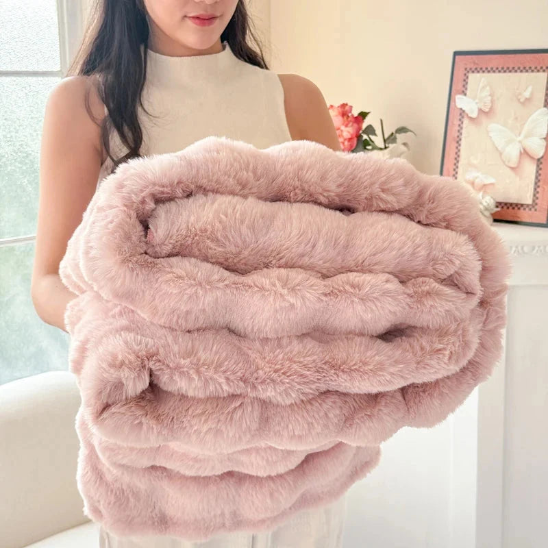 Fleece Blanket Double-Layer Ultra-Soft Faux Rabbit Fur