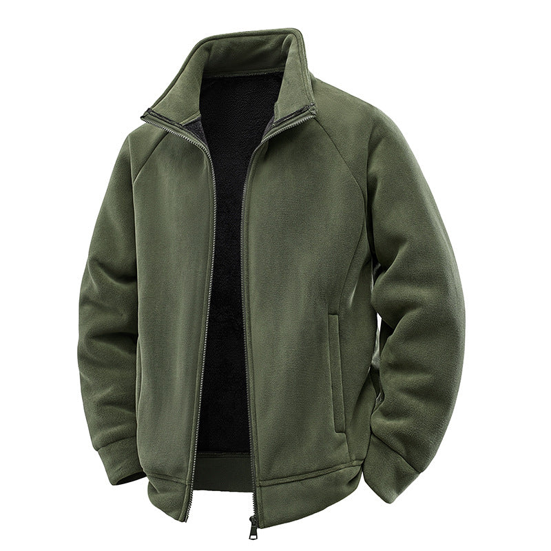 Fleece Jacket Double-Layer Teddy Lining High Stand-Up Collar