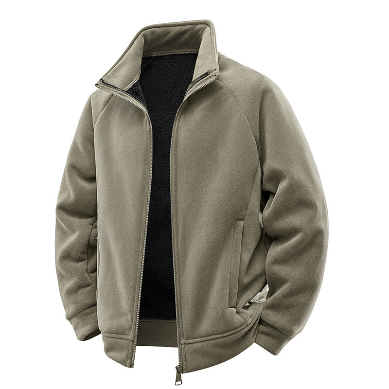 Fleece Jacket Double-Layer Teddy Lining High Stand-Up Collar