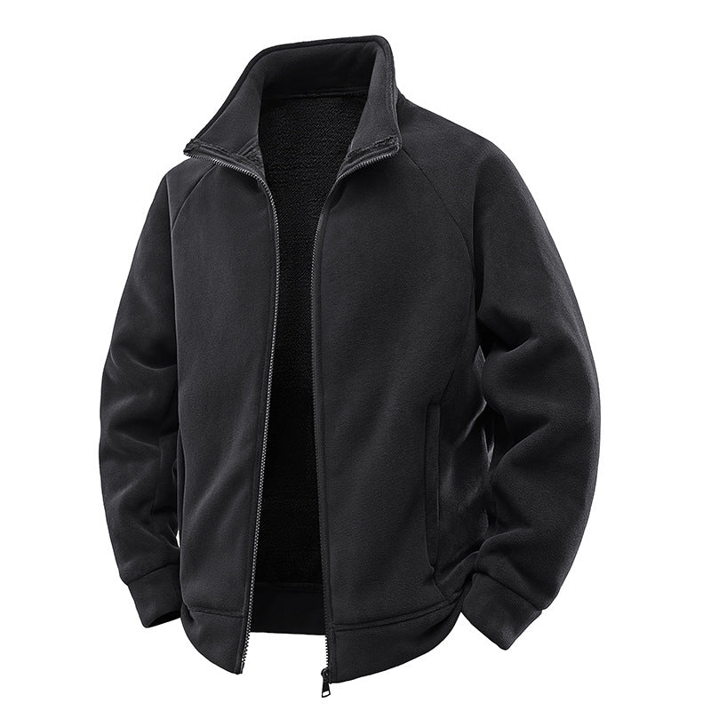 Fleece Jacket Double-Layer Teddy Lining High Stand-Up Collar