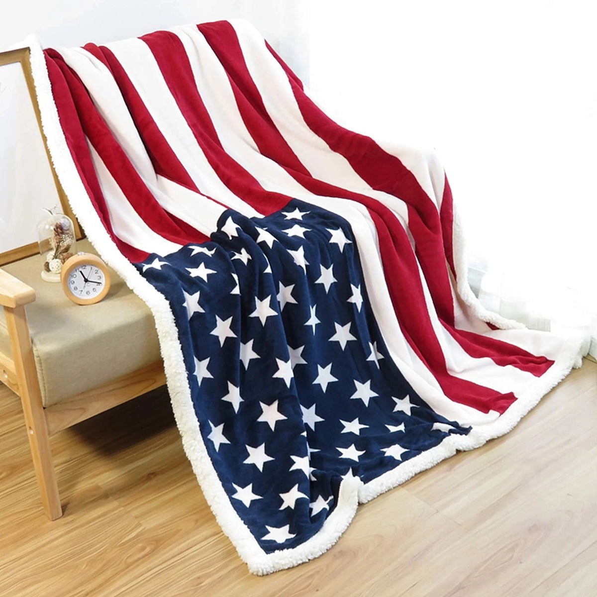 Fleece Throw Blanket American Flag Microfiber & Faux Lambswool