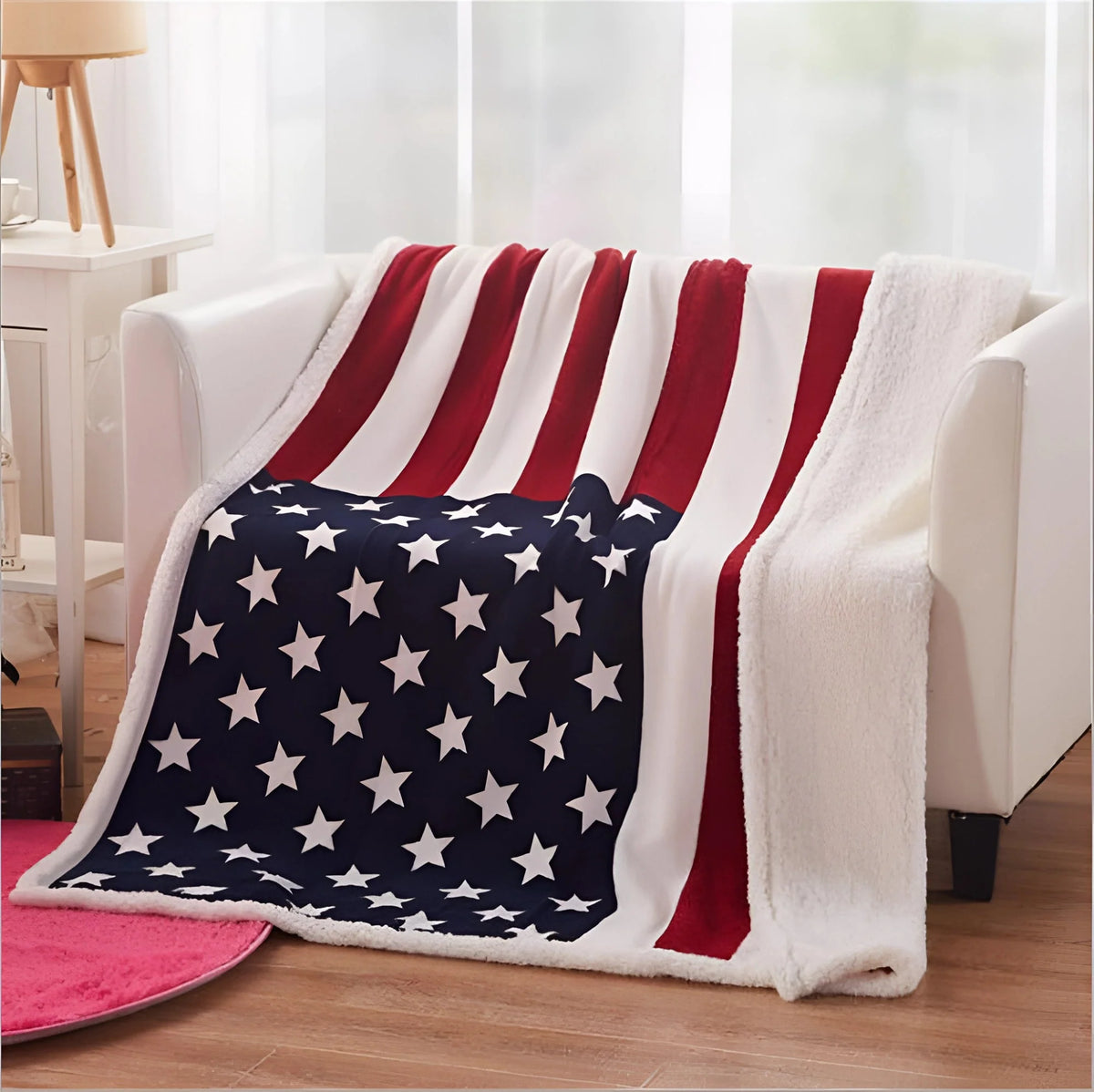 Fleece Throw Blanket American Flag Microfiber & Faux Lambswool