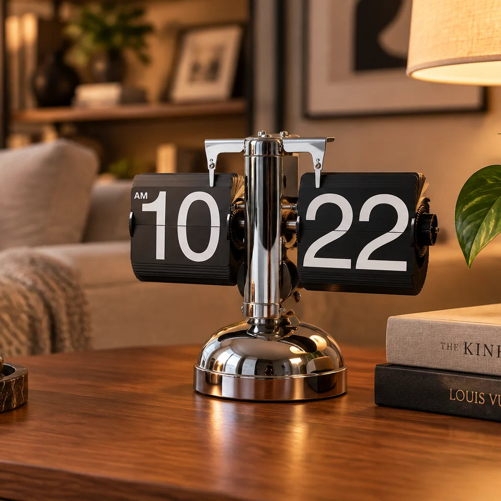Flip Clock Retro 12 Hour Stainless Steel