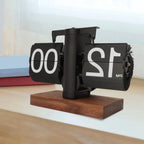 Flip Clock Silent Mechanical Black Walnut Frame
