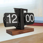 Flip Clock Silent Mechanical Black Walnut Frame