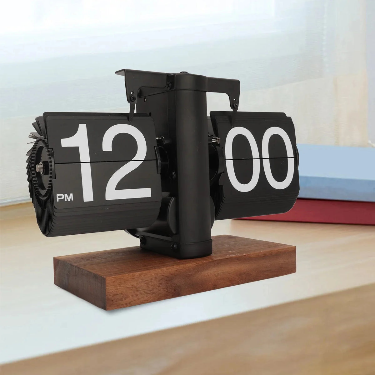 Flip Clock Silent Mechanical Black Walnut Frame