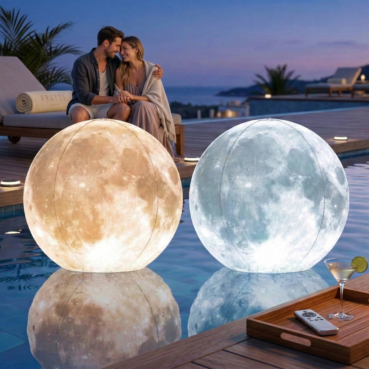 Floating Pool Light Solar Moon Design Weighted Base