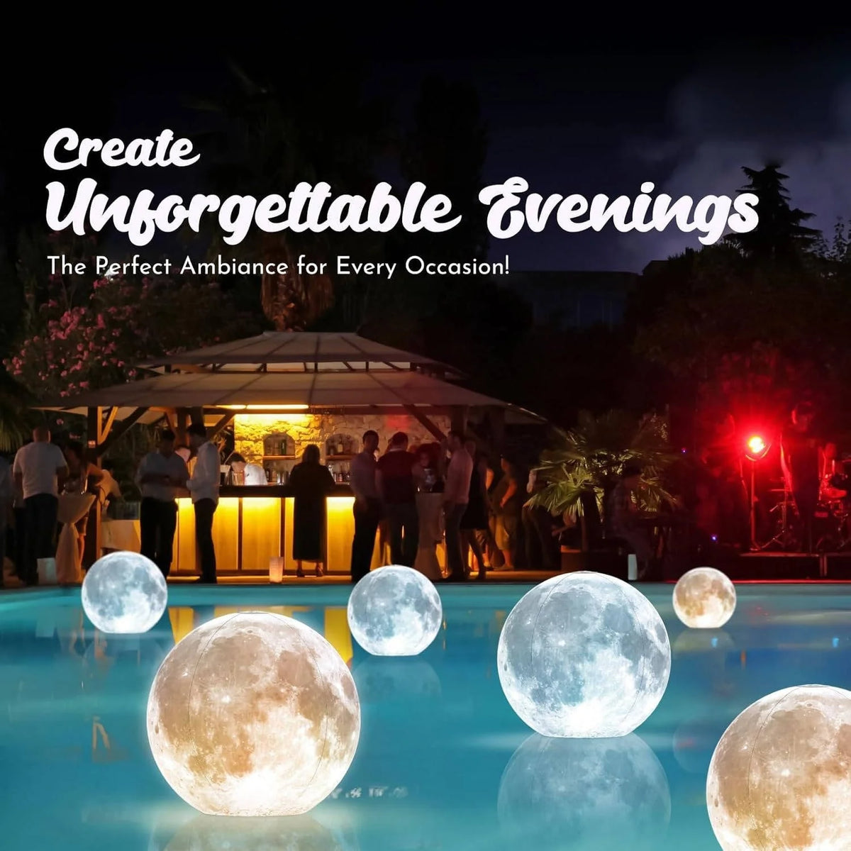 Floating Pool Light Solar Moon Design Weighted Base