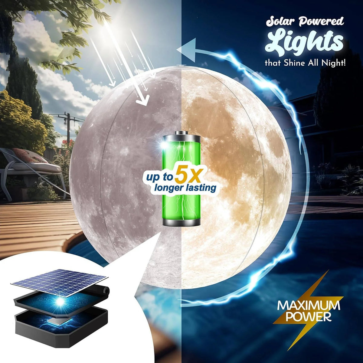 Floating Pool Light Solar Moon Design Weighted Base