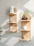 Floating Wall Shelf Boho 3-Tier Natural Wood