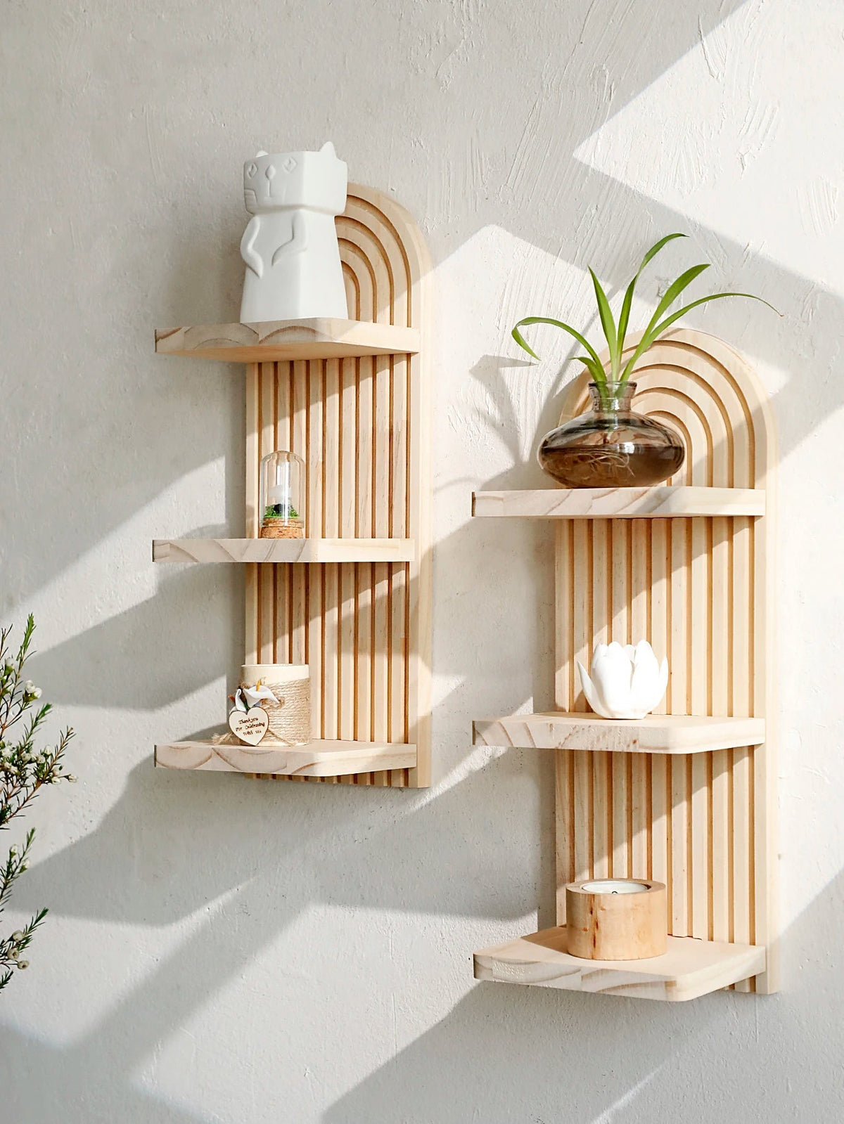 Floating Wall Shelf Boho 3-Tier Natural Wood