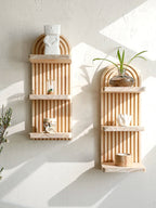 Floating Wall Shelf Boho 3-Tier Natural Wood