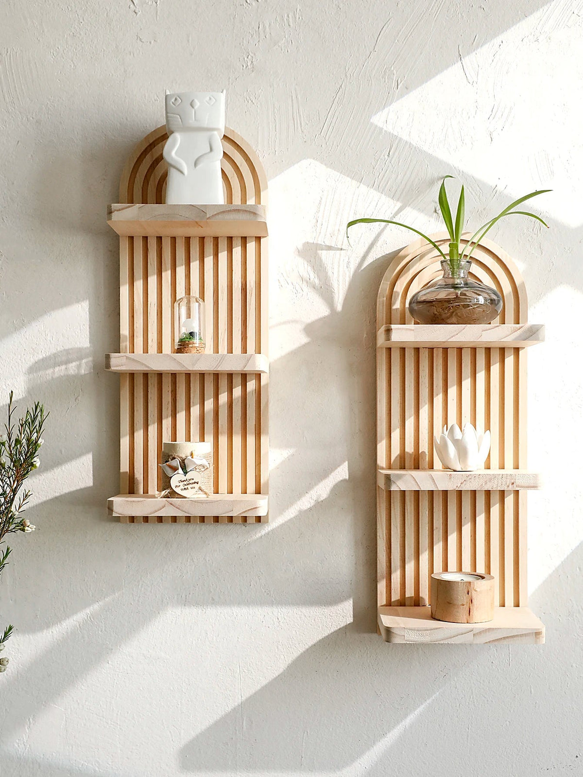 Floating Wall Shelf Boho 3-Tier Natural Wood