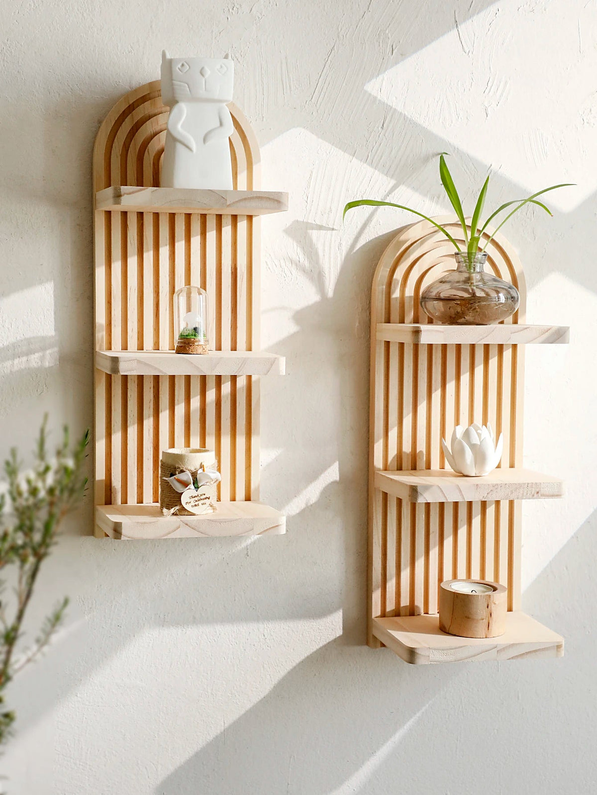 Floating Wall Shelf Boho 3-Tier Natural Wood