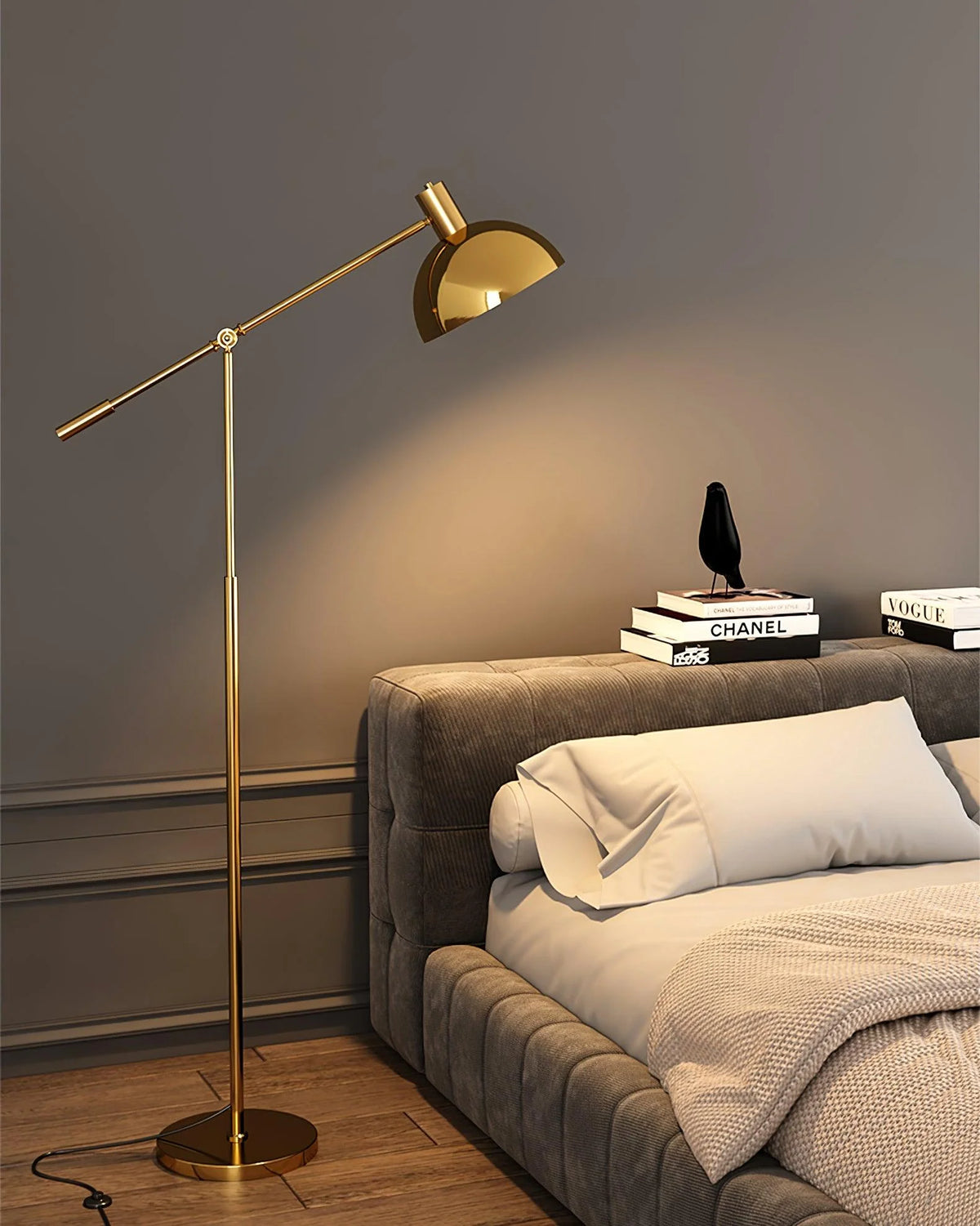 Floor Lamp Adjustable Swivel Arm Gold Metal Dimmable
