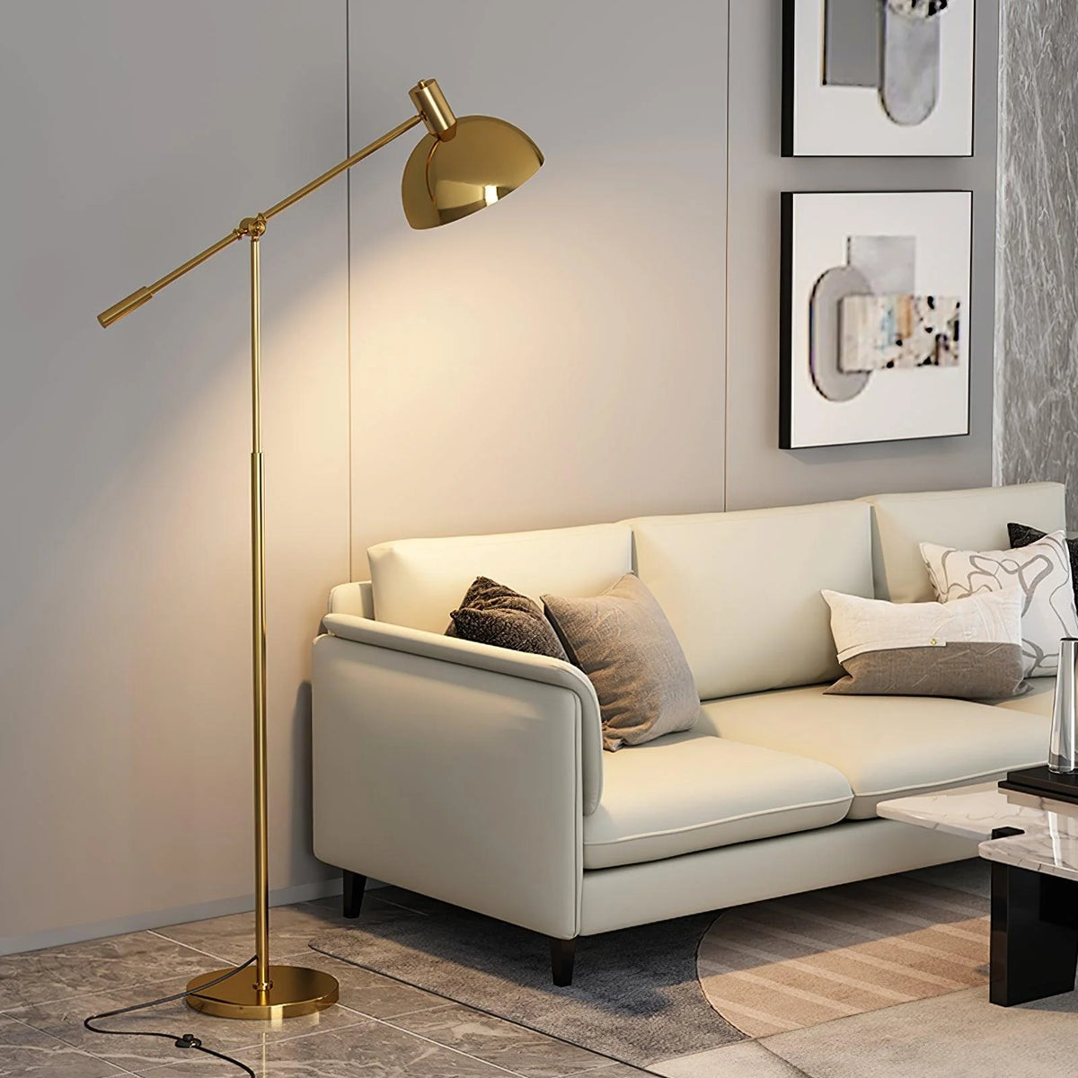 Floor Lamp Adjustable Swivel Arm Gold Metal Dimmable