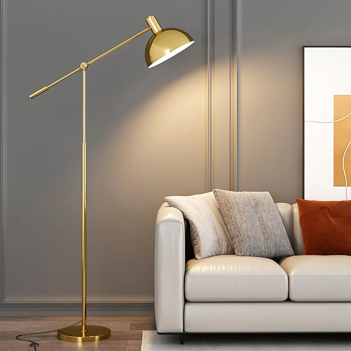 Floor Lamp Adjustable Swivel Arm Gold Metal Dimmable