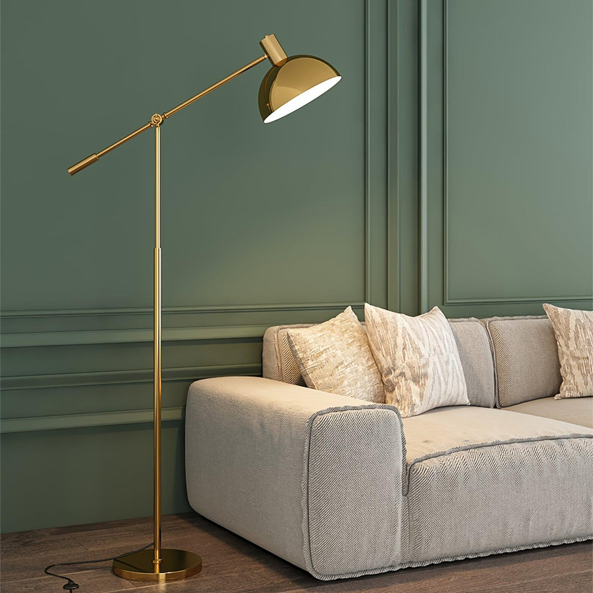 Floor Lamp Adjustable Swivel Arm Gold Metal Dimmable