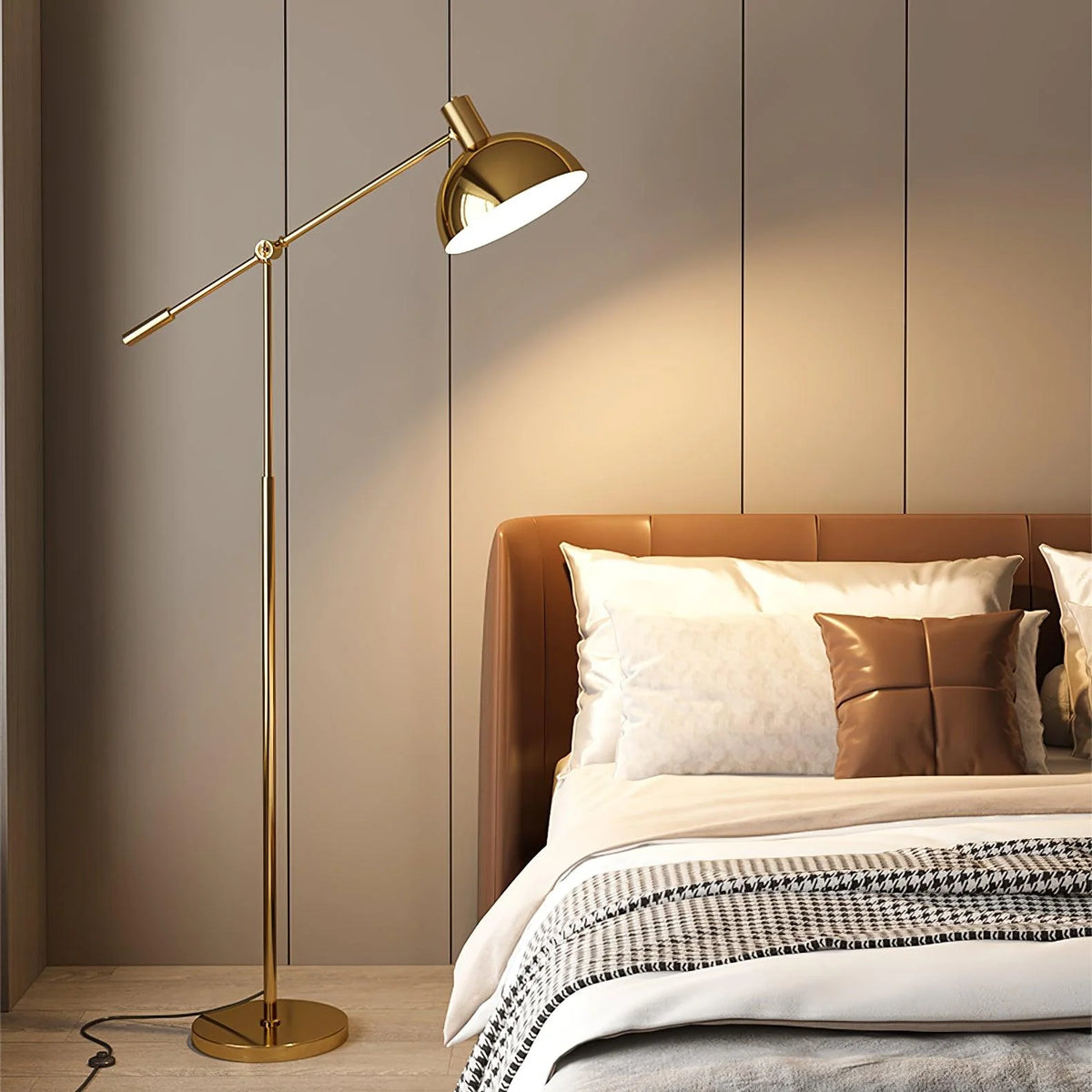Floor Lamp Adjustable Swivel Arm Gold Metal Dimmable